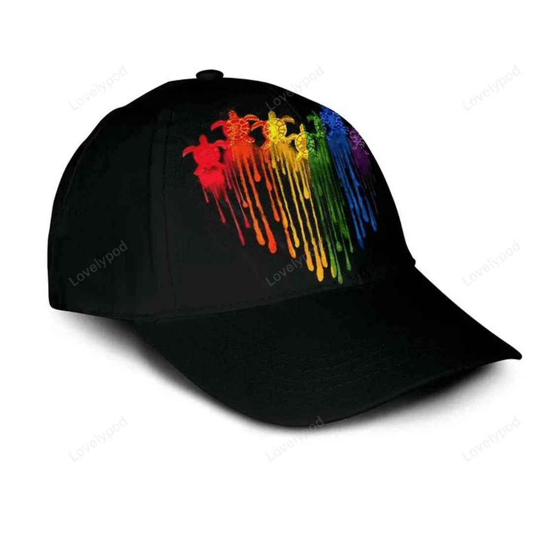 FUNSTUFFPRIT Lgbt 3D Baseball Cap For Pride Month, Turtle And Proud Rainbow Colors Classic Cap Hat