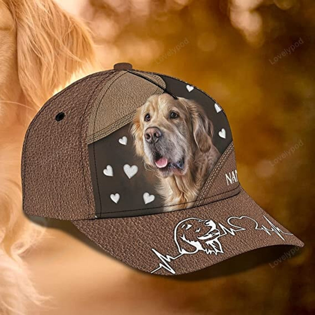 FUNSTUFFPRIT Golden Retriever With Heartbeat Print Hat for Dog Lovers Mens Women's 3D classic cap