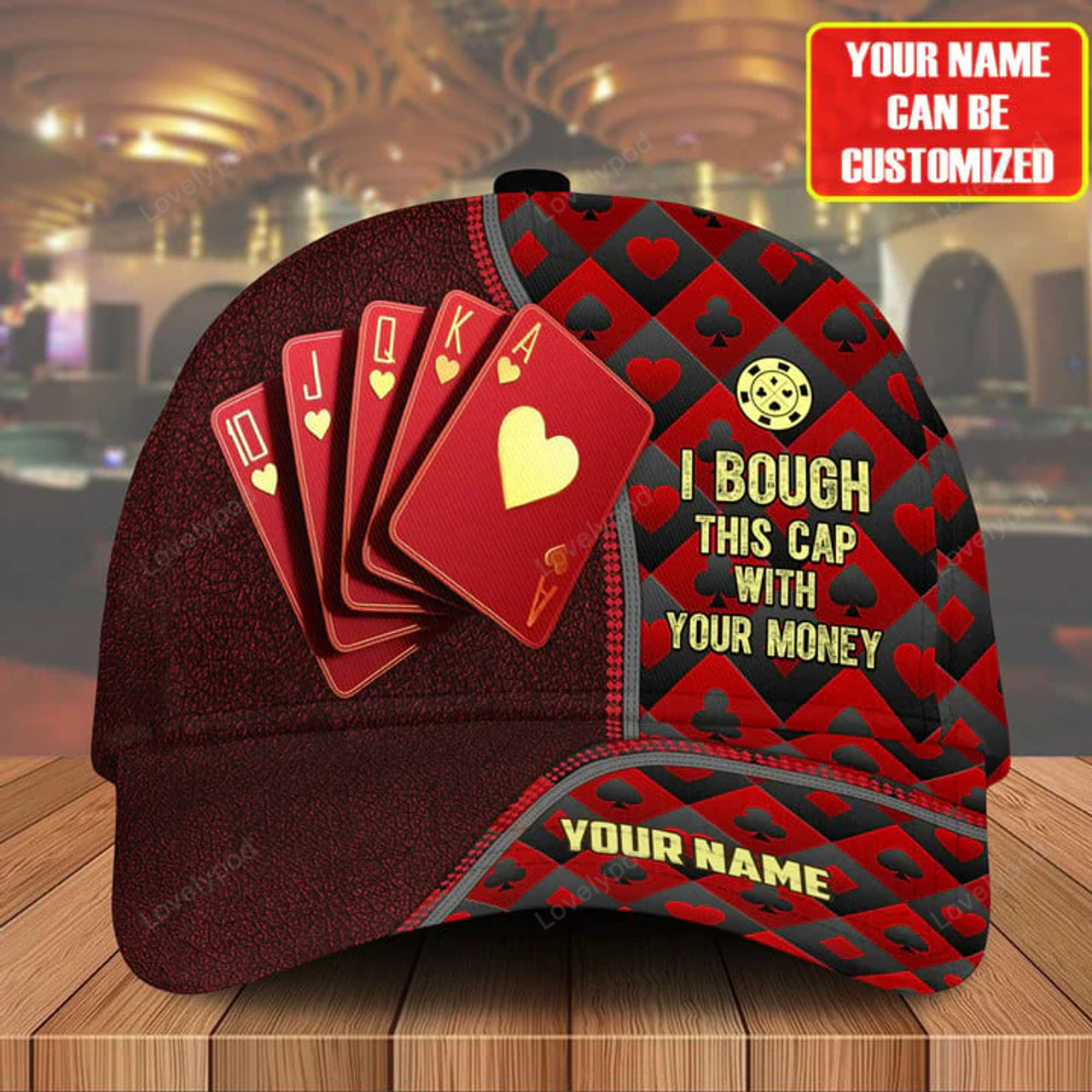 FUNSTUFFPRINT Personalized Name Poker Classic Cap for Men, Poker cap hat, Gift for Poker player