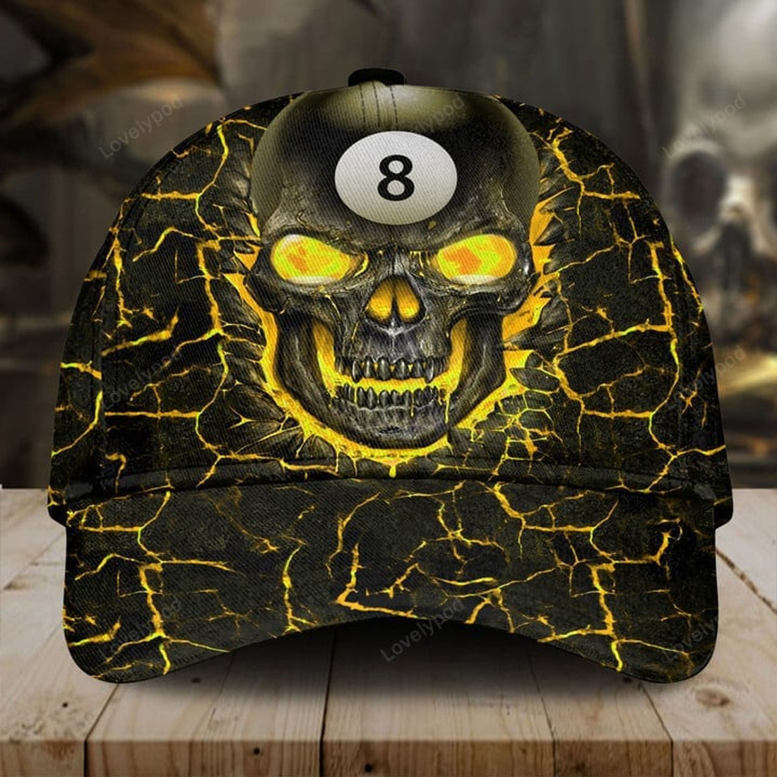 FUNSTUFFPRINT Custom Billiards Skull Fire Multi color Classic Cap, Billiards hat for men, Gift for Billiards player