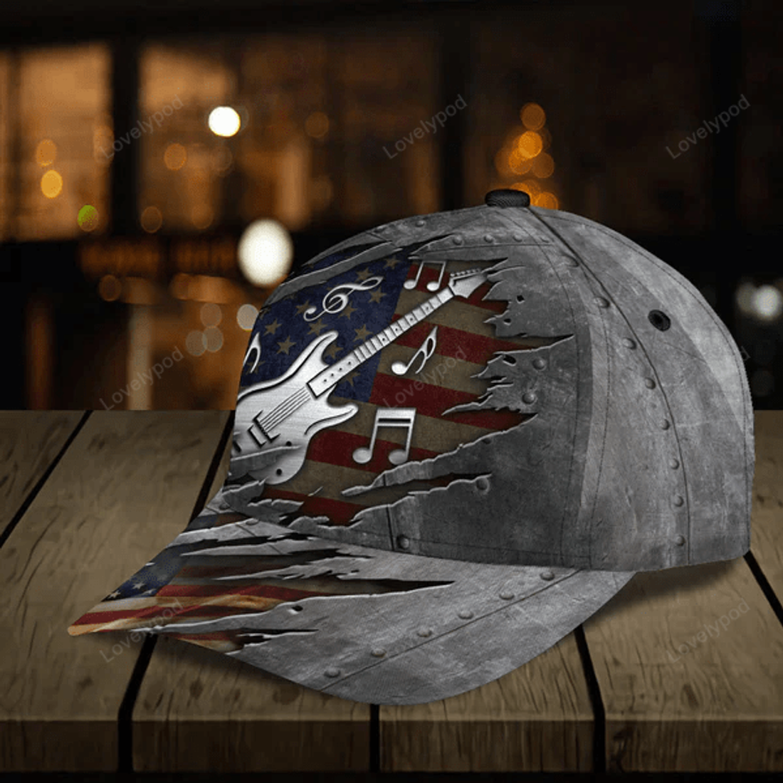 FUNSTUFFPRINT Custom Guitar American flag Classic Cap, Gift for Music Lovers, Summer Hats, Birthday Gift For Men, Women