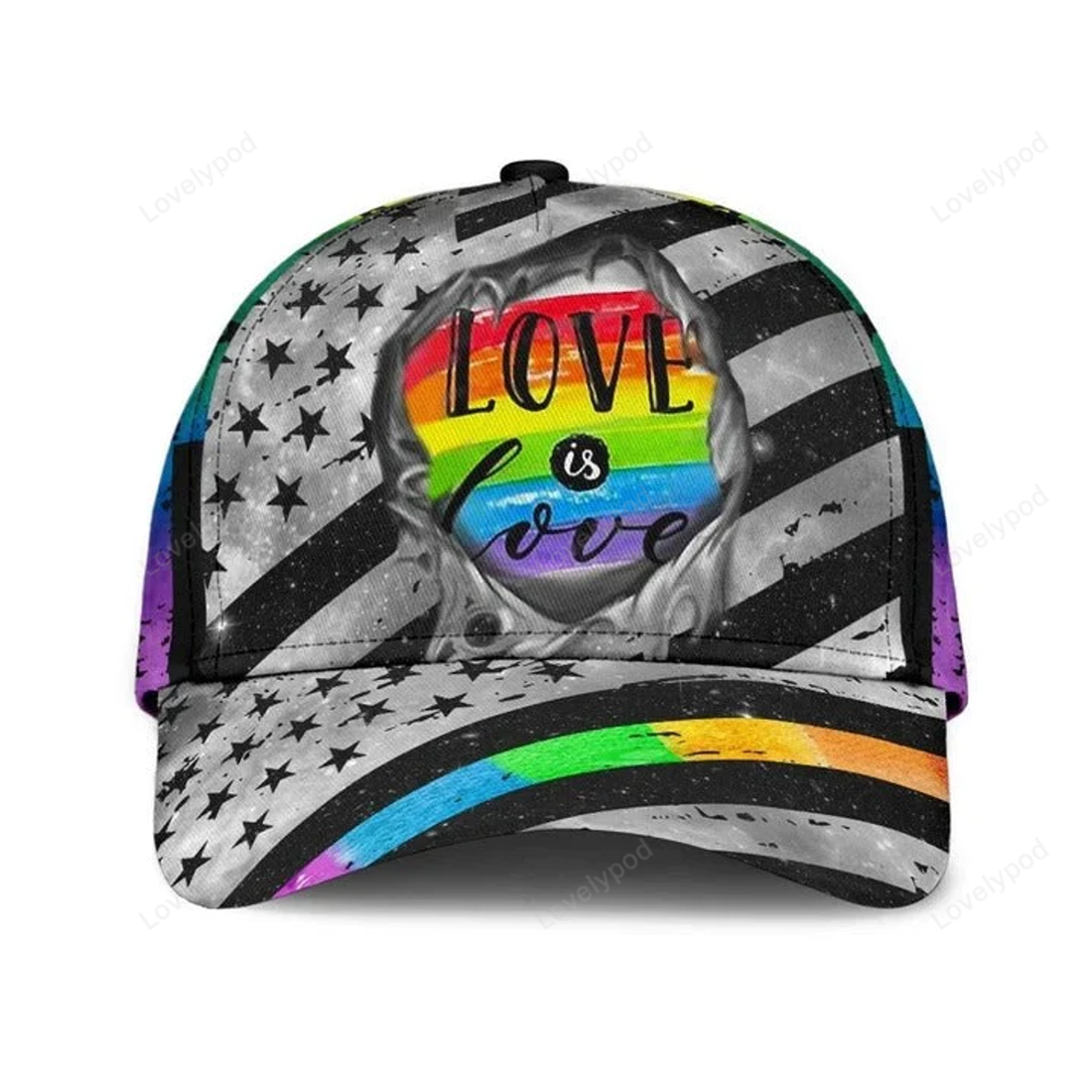 FUNSTUFFPRIT LGBT Pride Cap She's Mine Rainbow Hand Hexagonal Texture Printing 3D Baseball Cap Hat