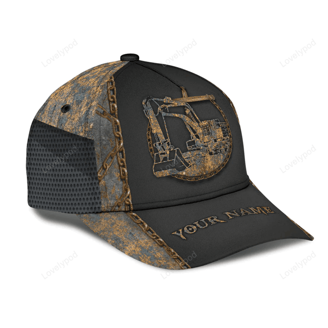FUNSTUFFPRIT Customized With Name Excavator 3D Full Printing Classic Cap Hat, Excavator Baseball Cap Hat