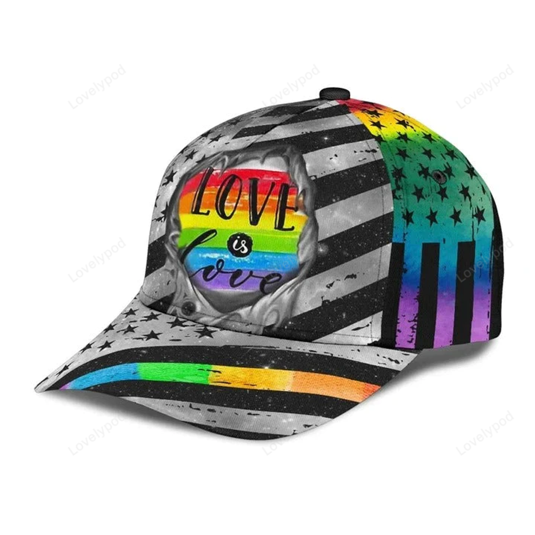 FUNSTUFFPRIT LGBT Pride Cap She's Mine Rainbow Hand Hexagonal Texture Printing 3D Baseball Cap Hat