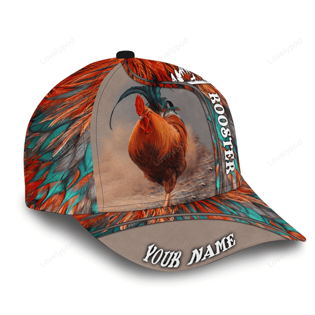 FUNSTUFFPRIT Custom With Name The Best Rooster Cap Hat, Rooster Gift For Rooster Lovers Multicolor 3D Baseball Cap Hat