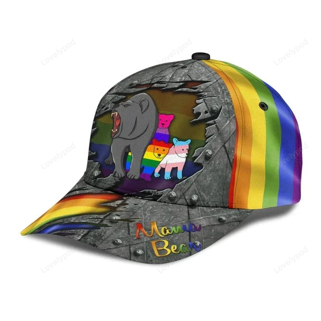 FUNSTUFFPRIT Pride Pansexual Cap, Bisexual Baseball 3D Hat, Be Yourself Lgbt Mama Bear Printing Baseball Cap Hat