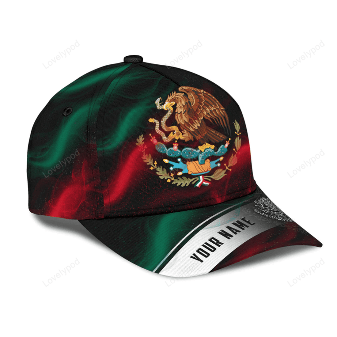 FUNSTUFFPRIT Personalized Mexico Smoke 3D Classic Cap, Baseball Hat For Mexican, Mexico Hat Cap