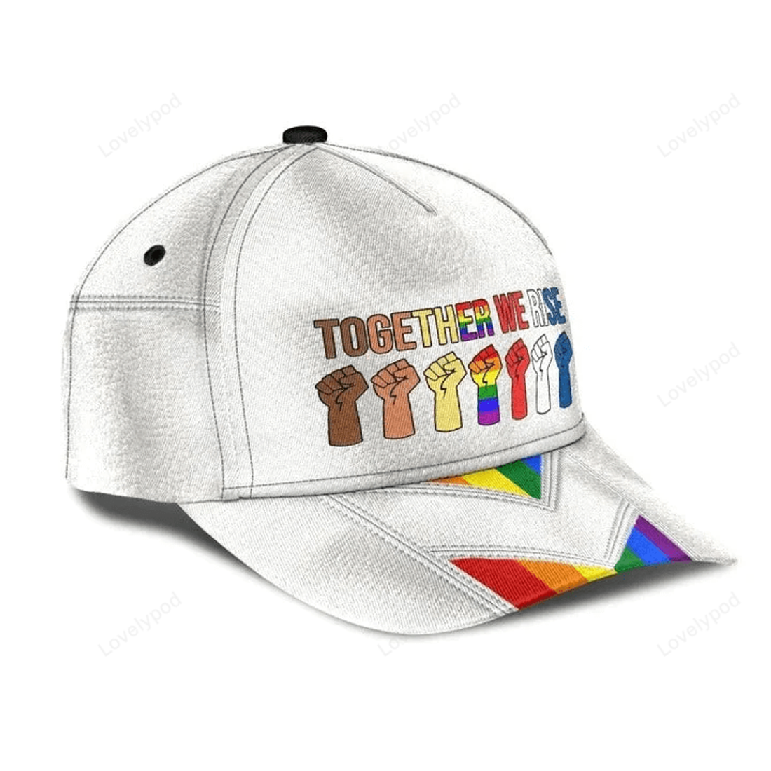 FUNSTUFFPRIT 3D All Over Printed Baseball Cap For Lesbian Gay Friend, Powerful Together We Rise Lgbt Cap