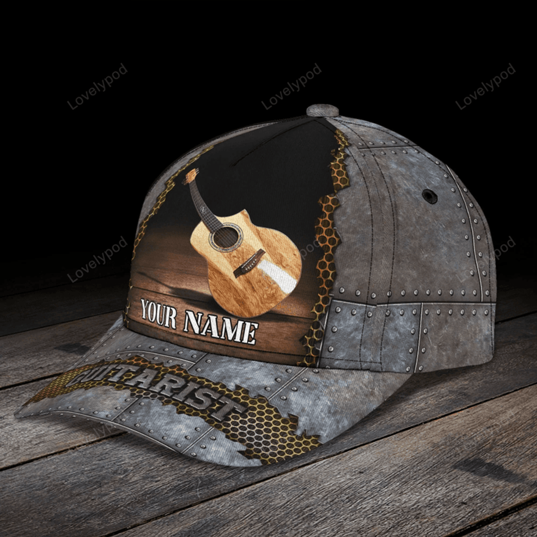 FUNSTUFFPRIT Personalized Baseball Wood Guitar Cap For Musican, Guitarist Cap Hat, Summer Travel Guitar Full Print Cap
