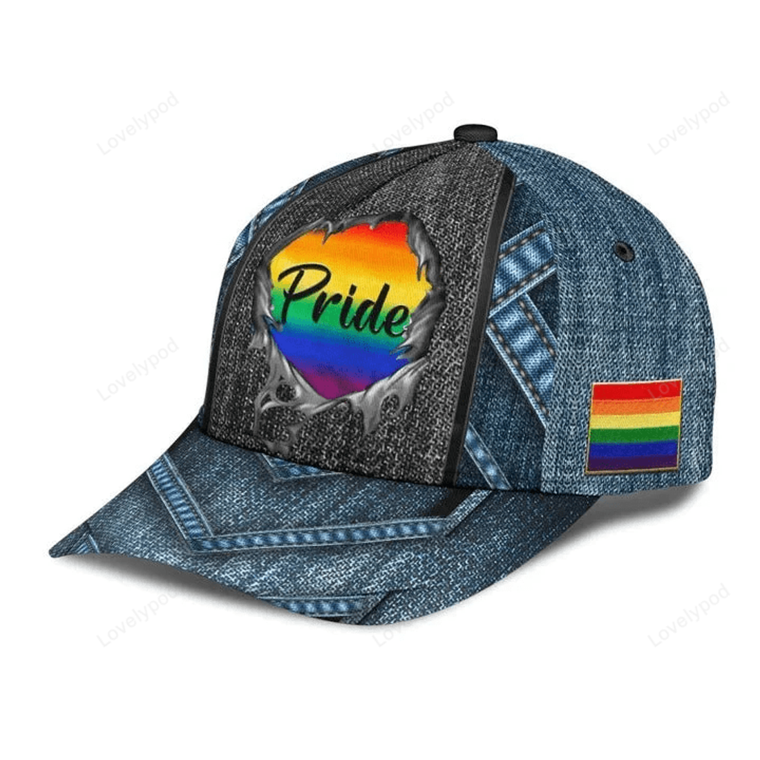 FUNSTUFFPRIT Cool Jean Texture Pride Lgbt 3D Printing Baseball Cap Hat, Gay Pride Baseball Cap