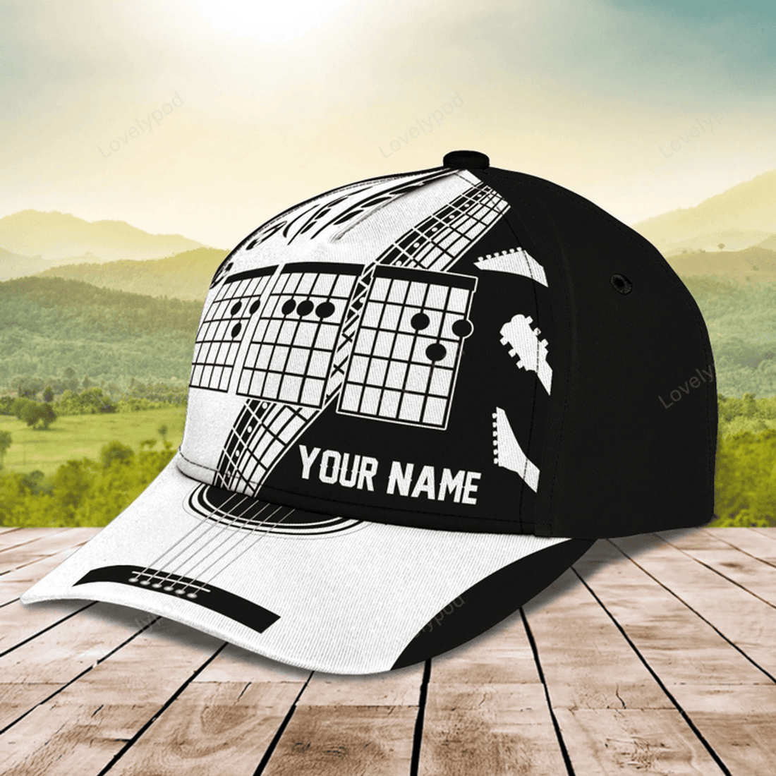 FUNSTUFFPRIT White And Black Guitar Cap Hat For Man, Gift To Guitar Man, Guitar Lover 3D Full Print Cap Hat