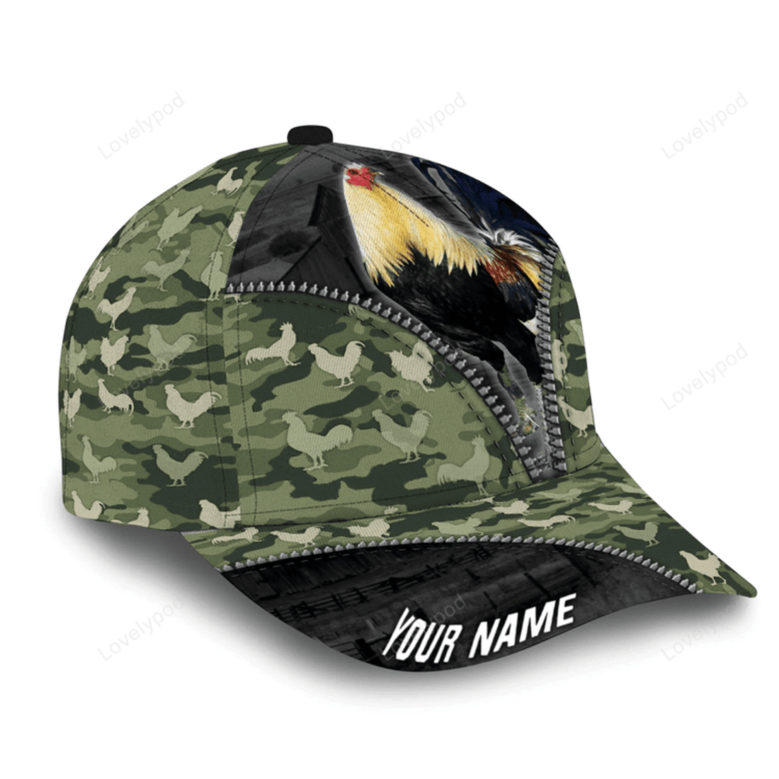 FUNSTUFFPRIT Personalized Full Printed 3D Hat Premium Unique Cap Camo Pattern Rooster, Chicken Cap Hat, Gift To Rooster Lover
