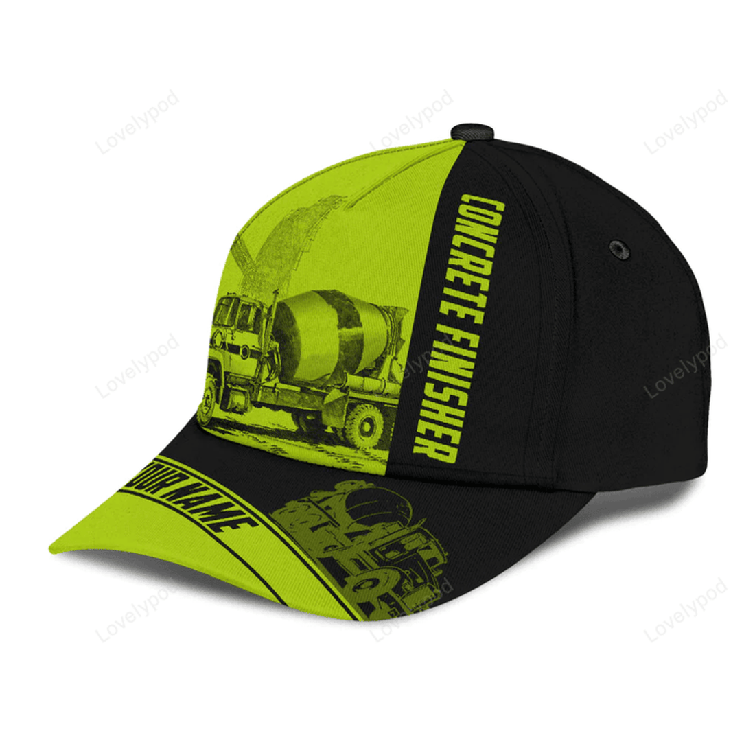 FUNSTUFFPRIT Custom Name Cap Hat Concrete Finisher Green Safety 3D Baseball Cap Hat For Man And Women, Gift To Concreter