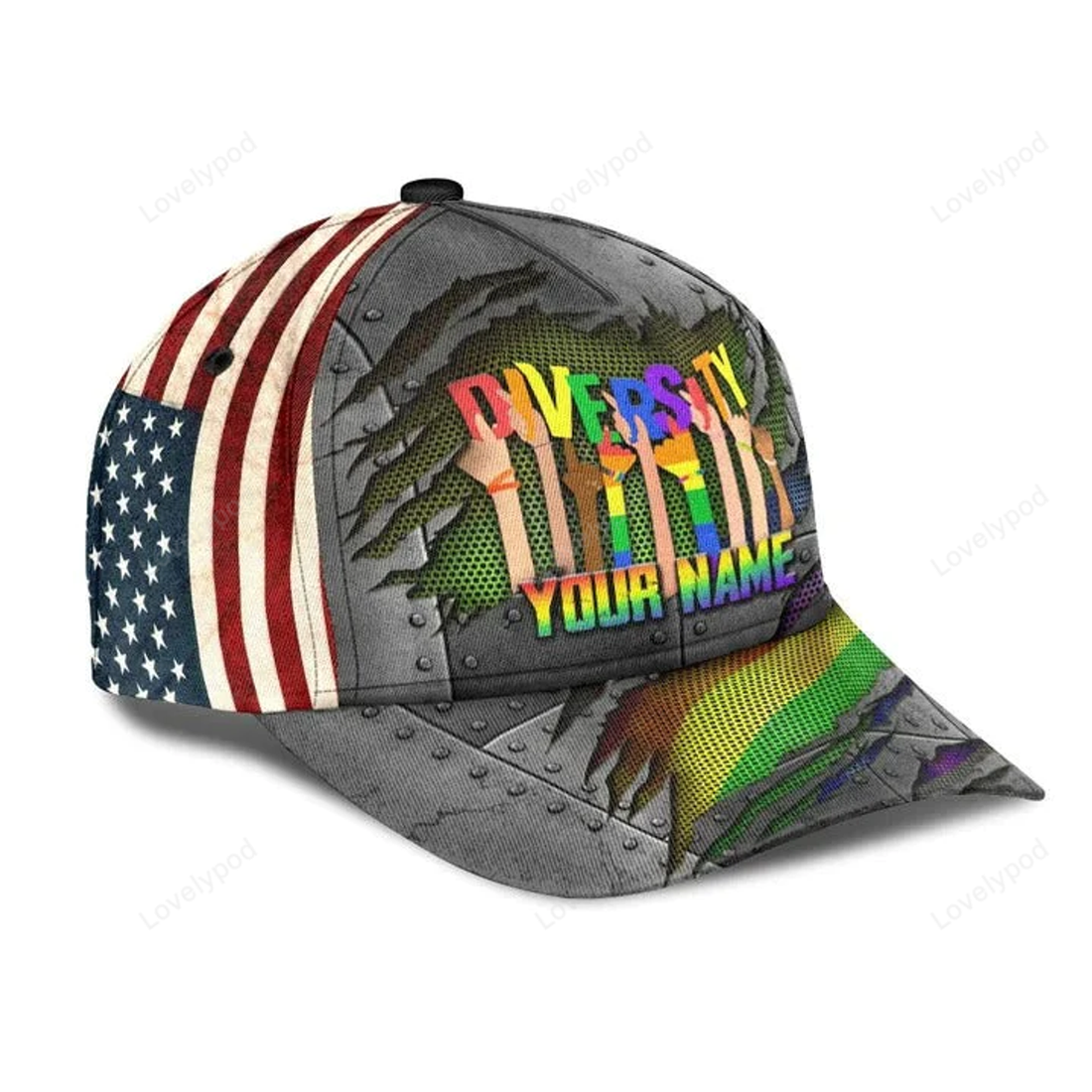 FUNSTUFFPRIT Personalized Pride Baseball Cap For Gay Lesbian, Love Respect Diversity LGBT Printing 3D Classic Cap Hat