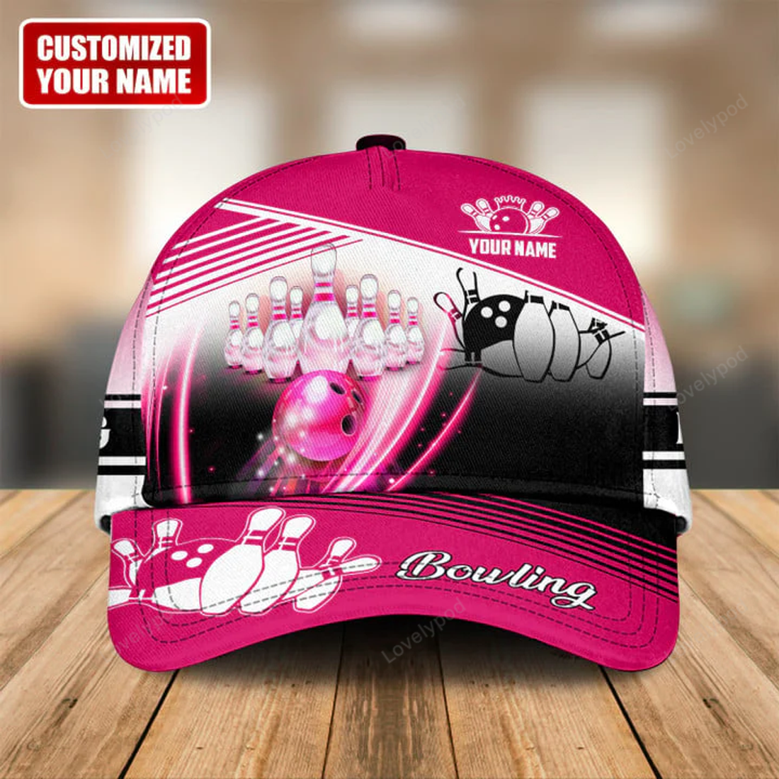 FUNSTUFFPRINT Personalized Name Bowling Full color Classic Cap, Bowling hat for men, Gift for Bowling player