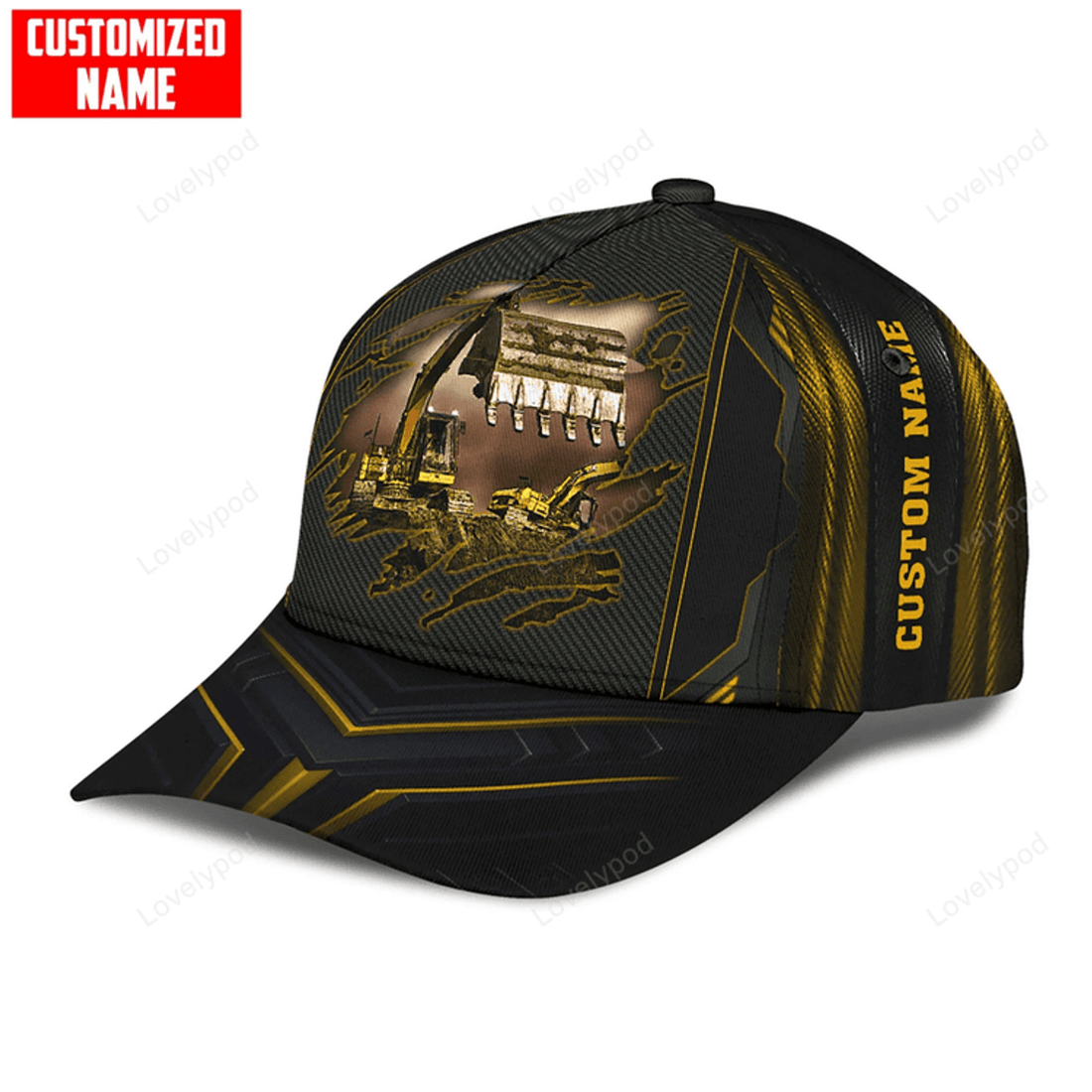 FUNSTUFFPRIT Personalized With Name Excavator 3D Full Printing Classic Cap Hat, Excavator Baseball Cap Hat
