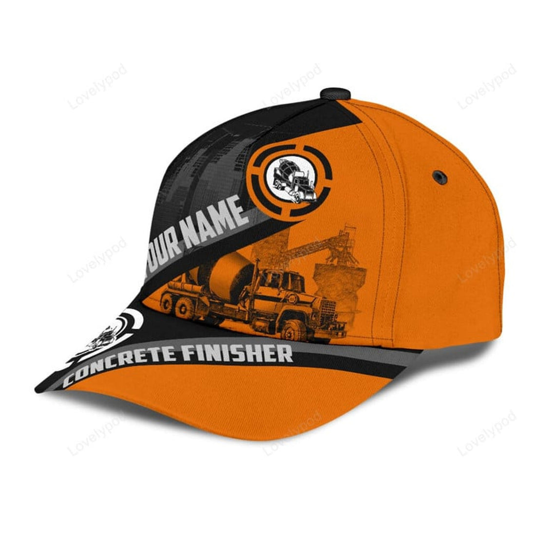 FUNSTUFFPRINT Personalized With Name Concrete Finisher Orange Mixer Classic Cap Hat, Baseball Cap Hat For Concreter Man