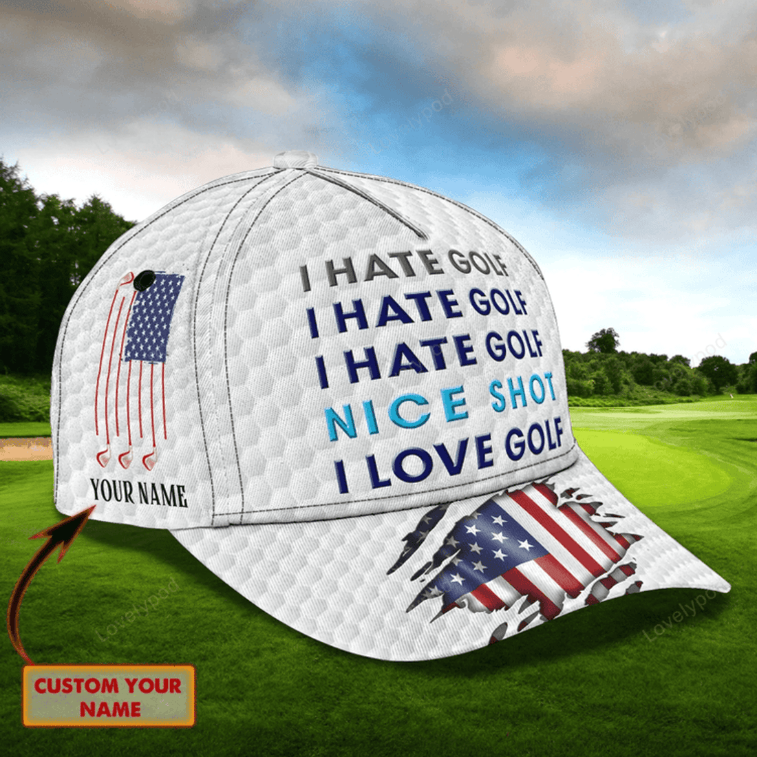 FUNSTUFFPRIT Nice Short I Love Golf 3D Classic Cap, Golf Lover Gifts, Best Gift For Golf Lover, Golf Cap Hat