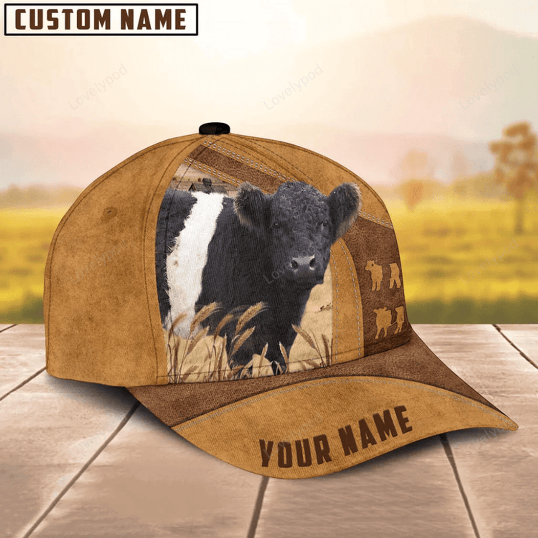 FUNSTUFFPRINT Personalized Name Belted Galloway Cap, Baseball Hat For Farmer, Gift for farm