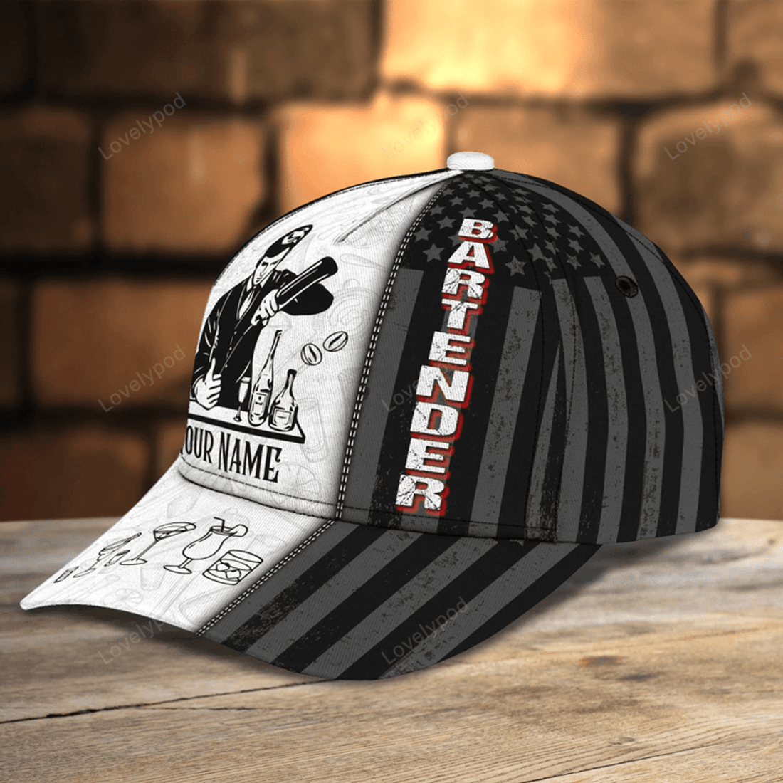 FUNSTUFFPRINT Personalized Bartender Cap, Baseball Bartender Hat For Men, Women, Bartender Gifts