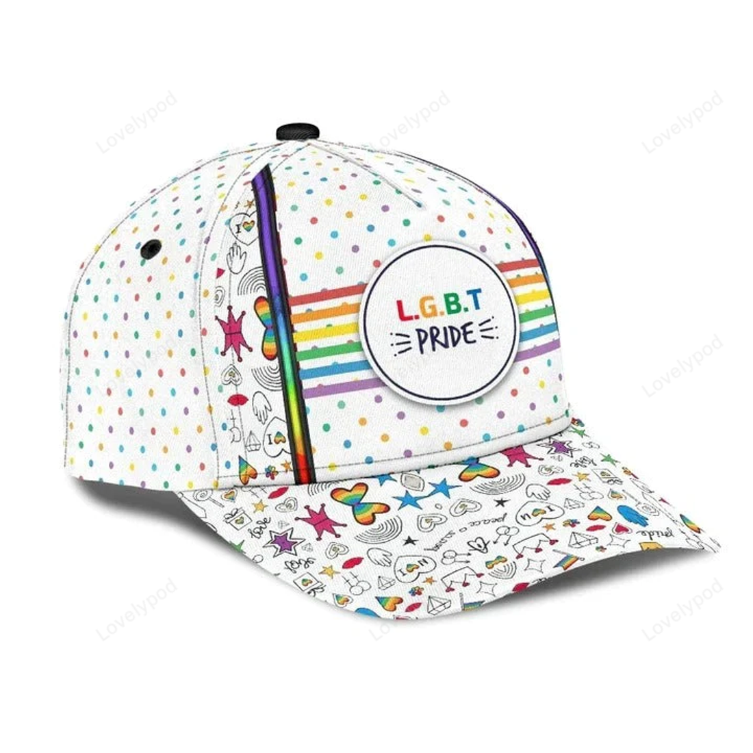 FUNSTUFFPRIT Pride Baseball Cap, Stop Hate Bright Color LGBT Printing Baseball 3D Cap Hat