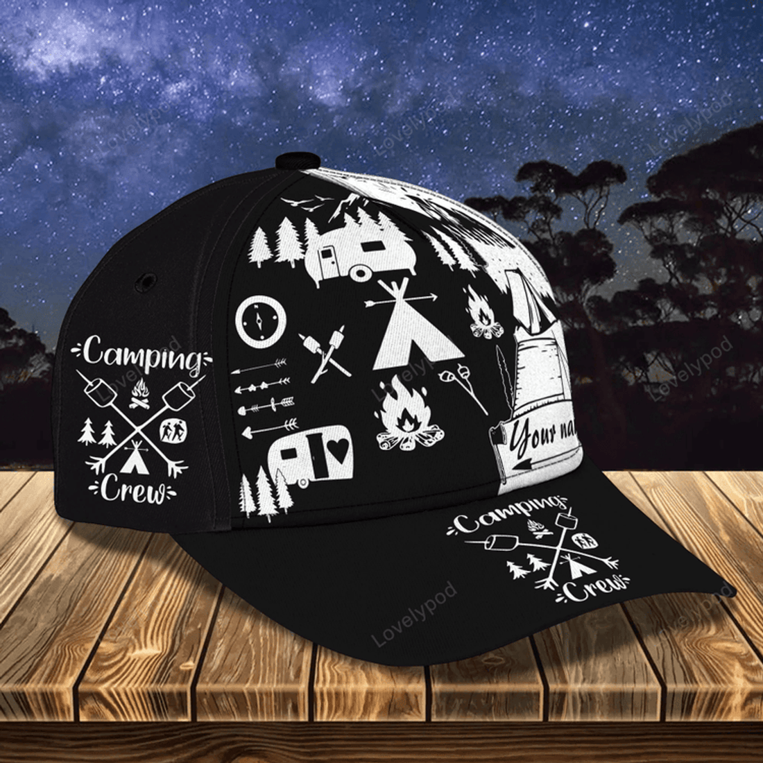 FUNSTUFFPRINT Customized With Name Camping Classic Cap Hat, Baseball Camping Cap Hat, Camp Cap Hat, Camping Gift