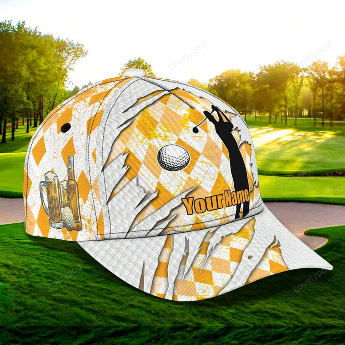 FUNSTUFFPRIT Customized 3D All Over Print Mens Golf Cap For Mens, Birthday Gift For Golf Man, Golfer Friends Best Gifts