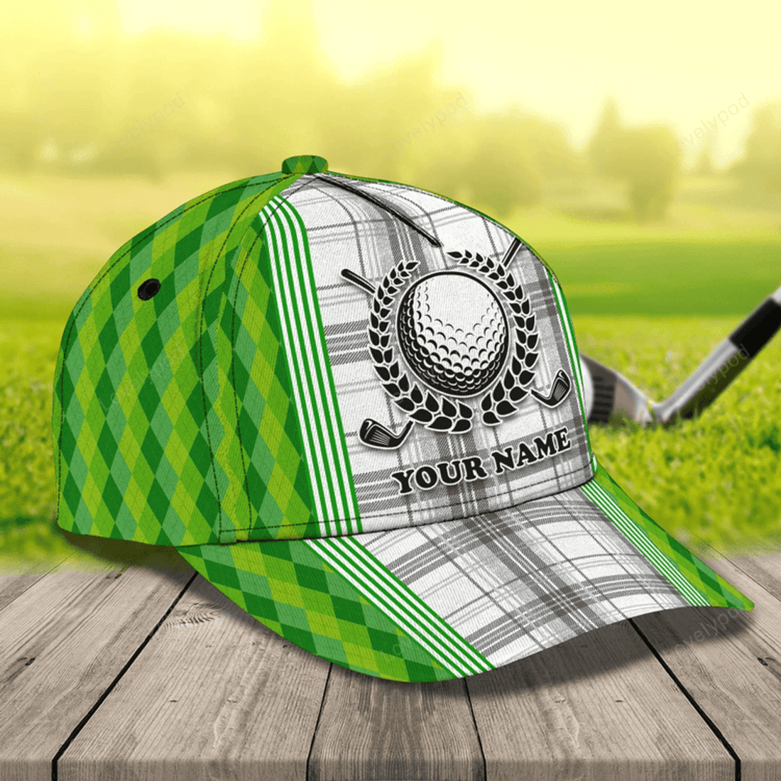 FUNSTUFFPRIT Custom Name Green Cap Golf Woman, Classic 3D Cap Hat For Golfer, Green Golf Cap Hat