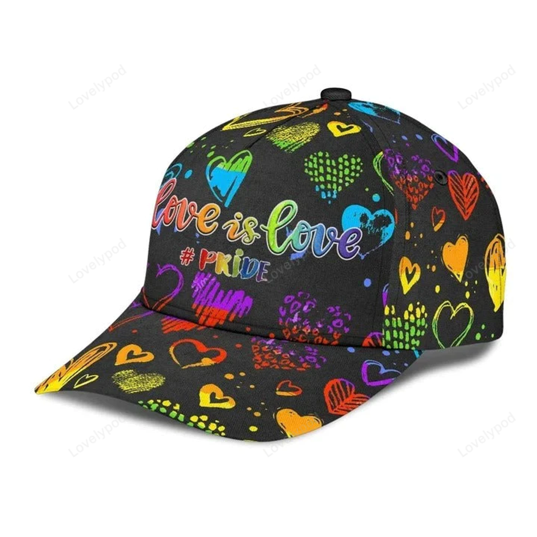FUNSTUFFPRIT Pride Cap, Hand Drawn Heart Love Is Love LGBT Printing 3D Baseball Cap Hat, Gay Gifts