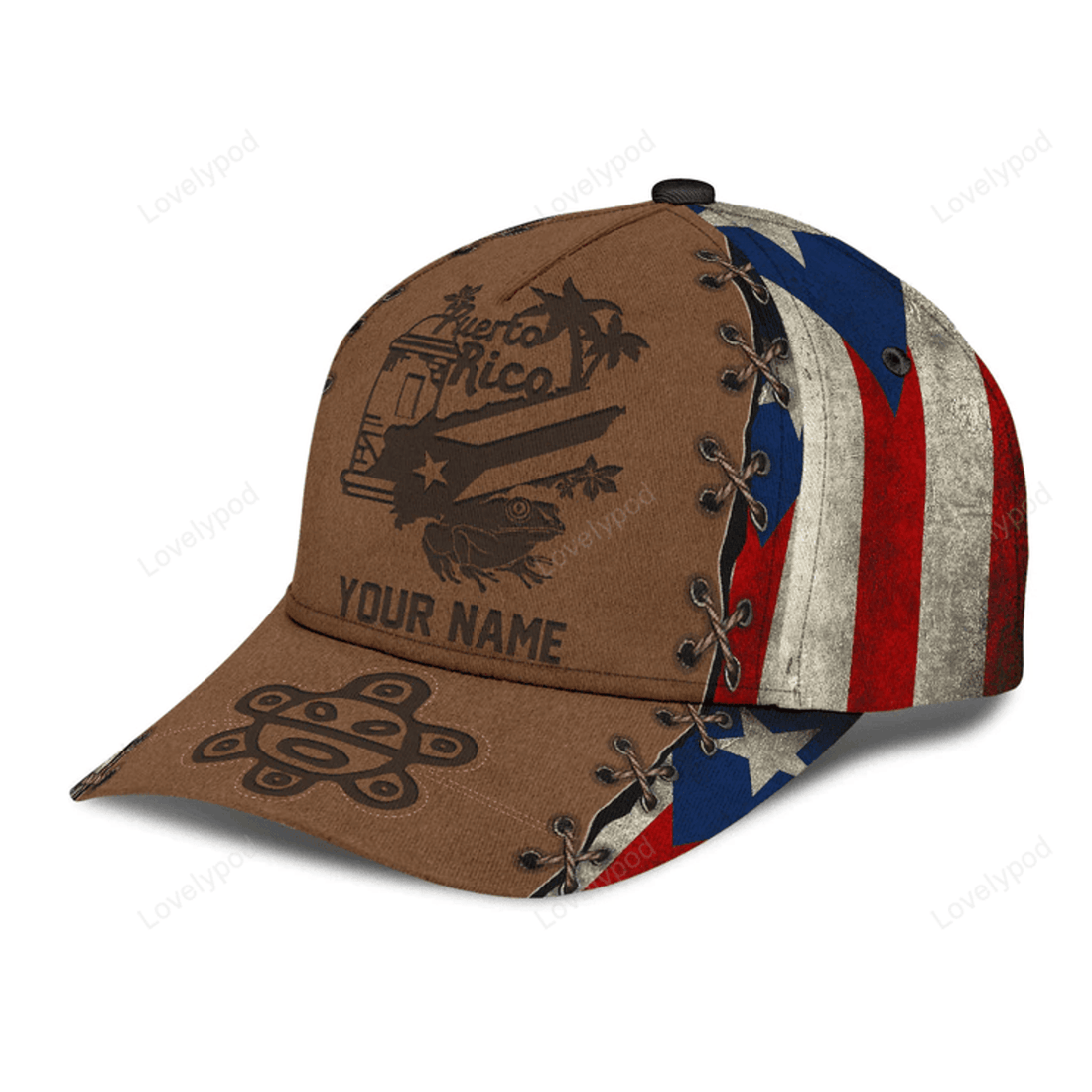 FUNSTUFFPRINT Customize Coquilla Nut Symbols Puerto Rico Classic Cap Hat, Puerto Rican Hat, Puerto Rico Baseball Cap