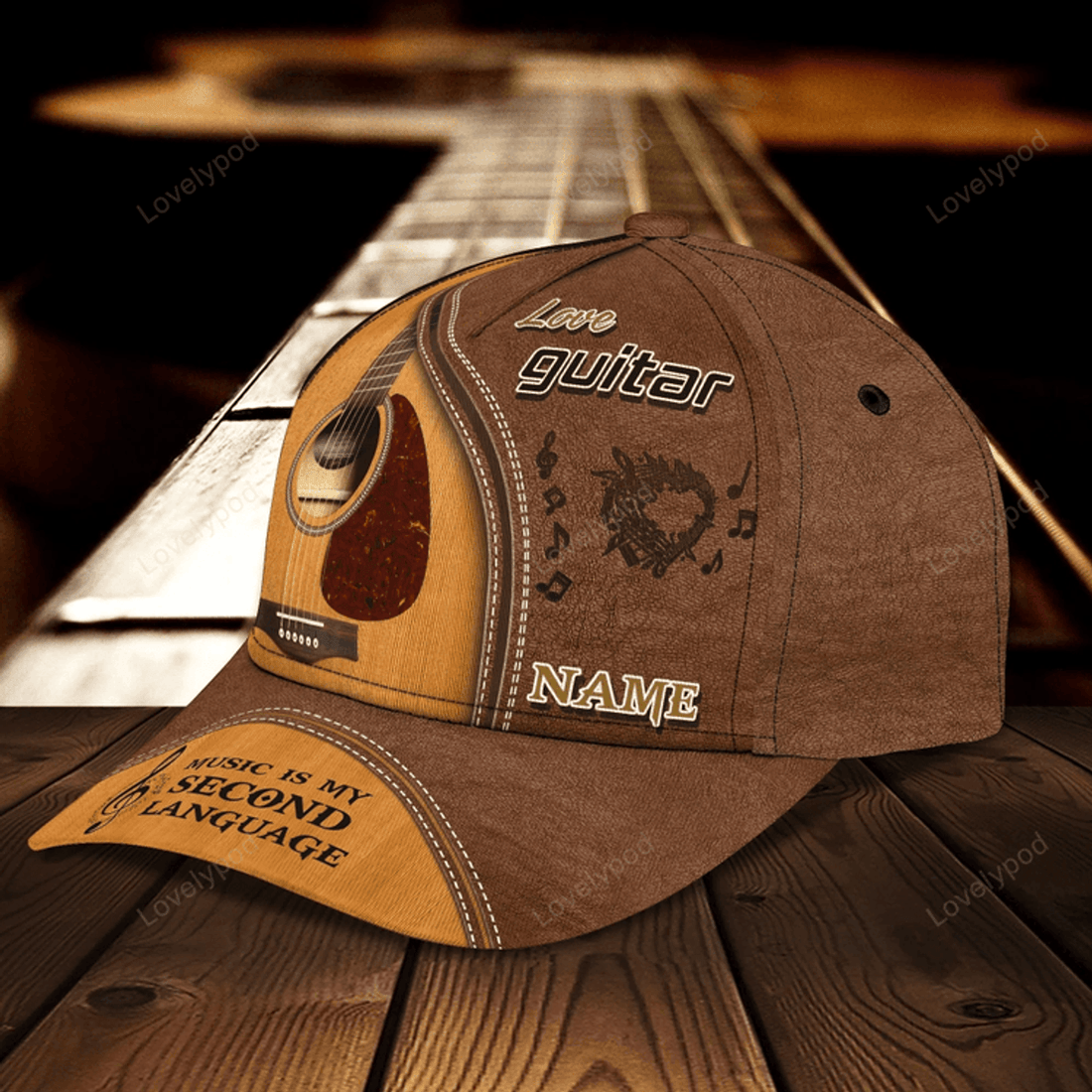 FUNSTUFFPRIT Personalized Guitar 3D Full Print Cap Hat For Musican, Guitarist, Music Is My Second Language, Music Lover Gift