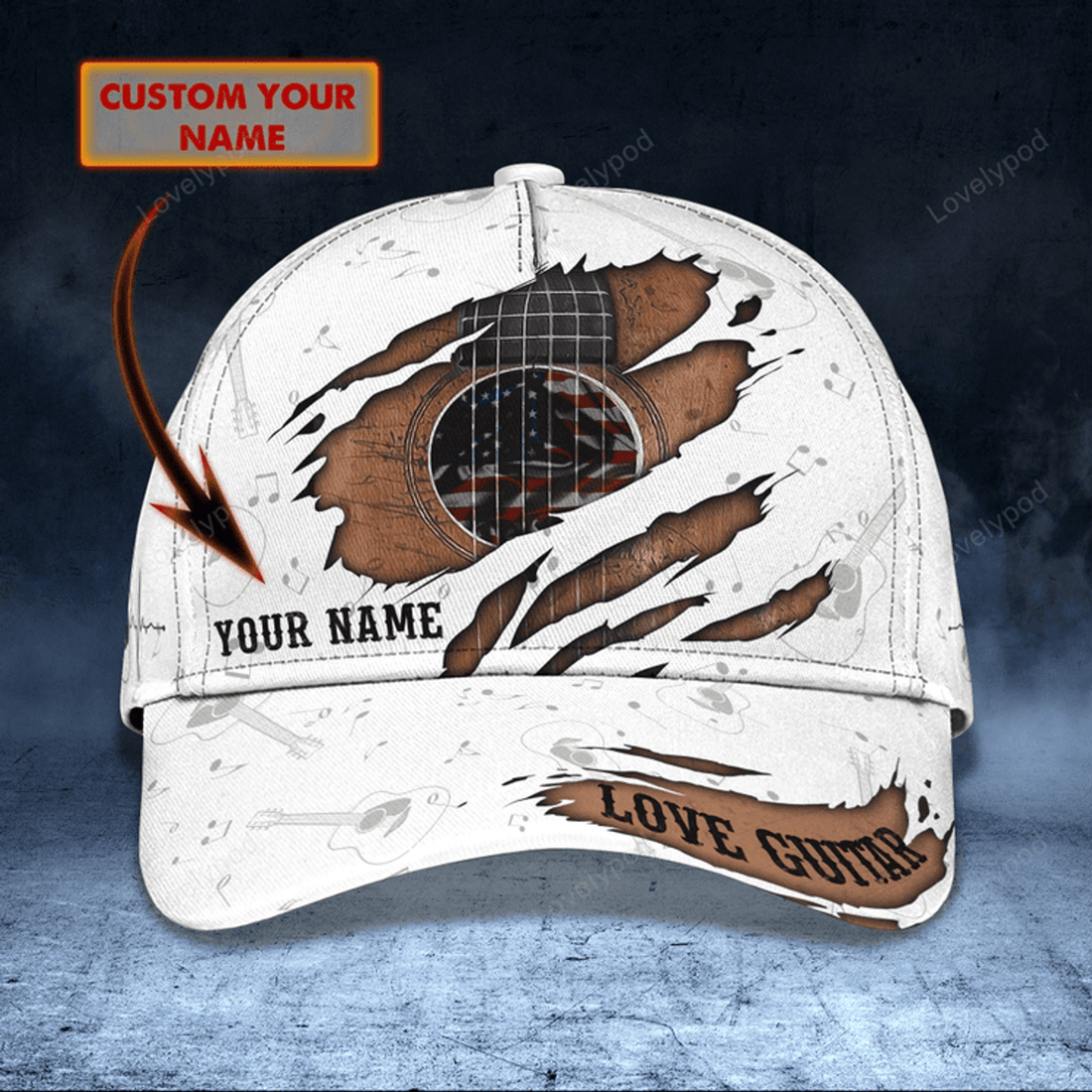FUNSTUFFPRIT Personalized Classic 3D Guitar Cap, Love Guitar, Baseball Cap For Guitar Man, Gift For Guitar Lover