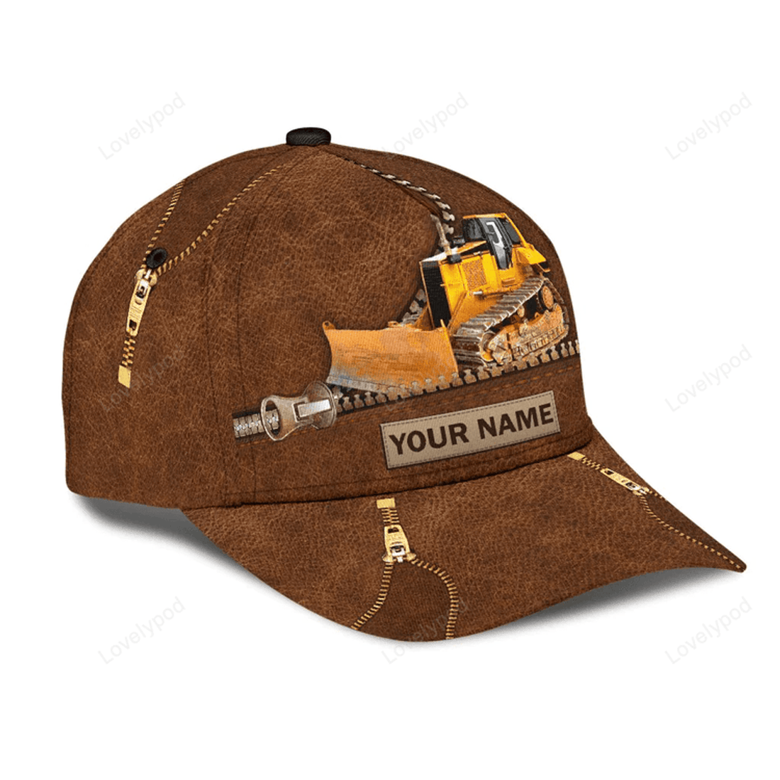 FUNSTUFFPRIT Custom With Name Classic Cap Hat For Bulldozer, Heavy Equipment 3D Cap Hat For Men, Bulldozer Cap Hat