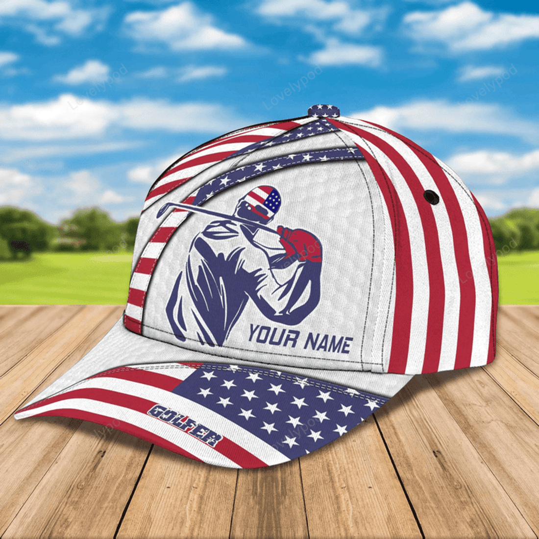 FUNSTUFFPRIT Personalized With Name 3D All Over Print Golf Caps For Men, American Golfer Baseball Cap, Golfer Gifts