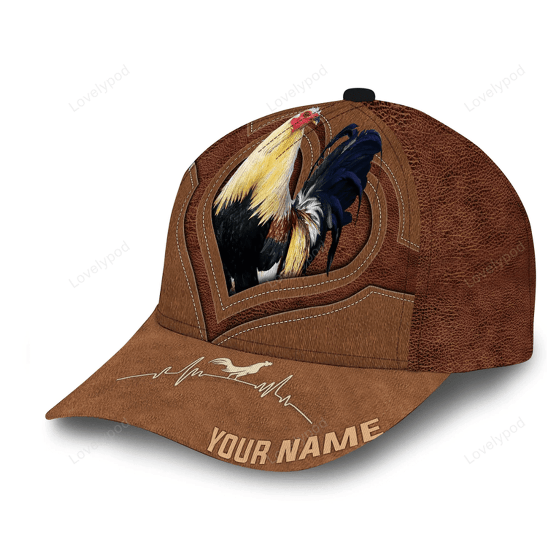 FUNSTUFFPRIT Personalized Full Printed 3D Hat Premium Unique Cap Leather Rooster Heartbeat, Rooster Cap, Chickent Hat