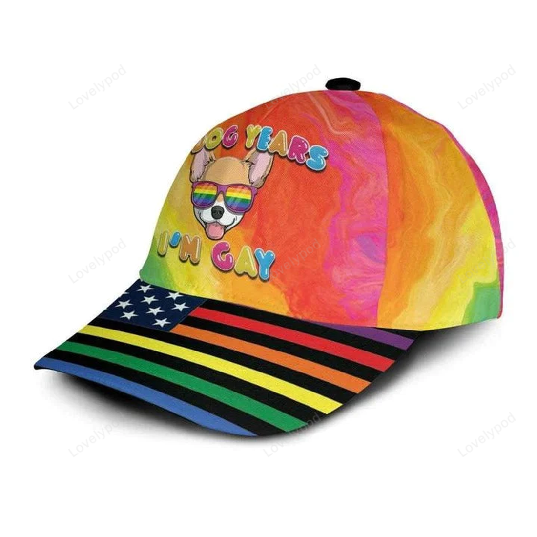 FUNSTUFFPRIT LGBT All Over Printing 3D Baseball Cap Hat In Dog Years I'm Gay, Pride Accessories