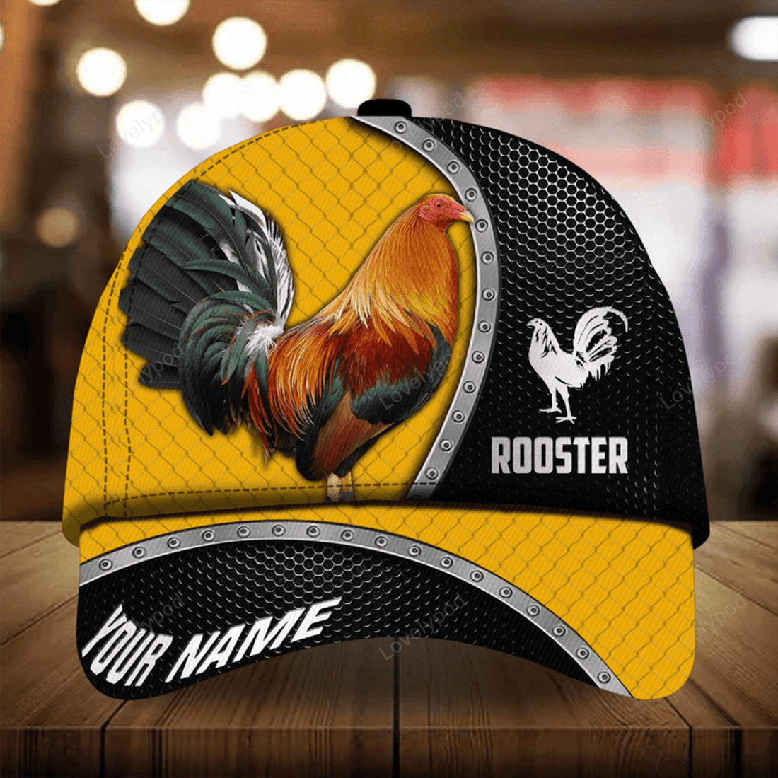 FUNSTUFFPRIT Personalized 3D Baseball Cap Hat For Rooster Lover, Premium Metal Curve Rooster 3D Cap Hat Multicolor, Chicken Cap
