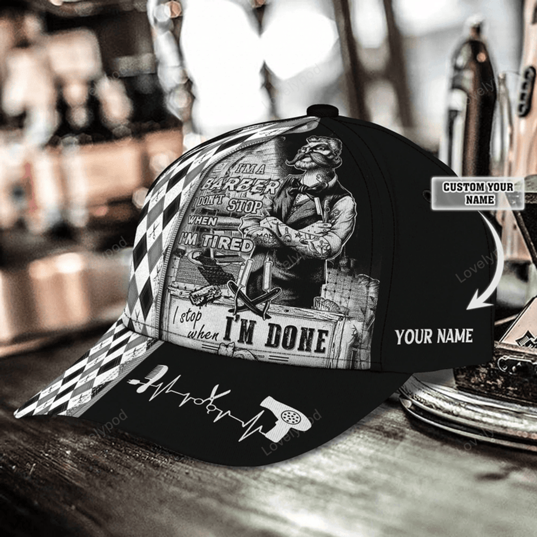 FUNSTUFFPRIT Custom Name Barber Baseball Cap Hat For Men, Woman Barber Caps, Birthday Gift For Barber Friend