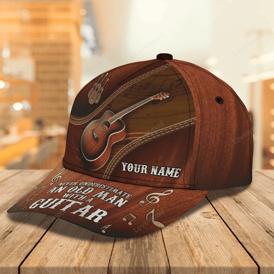 FUNSTUFFPRIT Custom With Name A Baseball 3D Cap Hat, Never Underestimate An Old Man With A Guitar, Guitarist Gifts