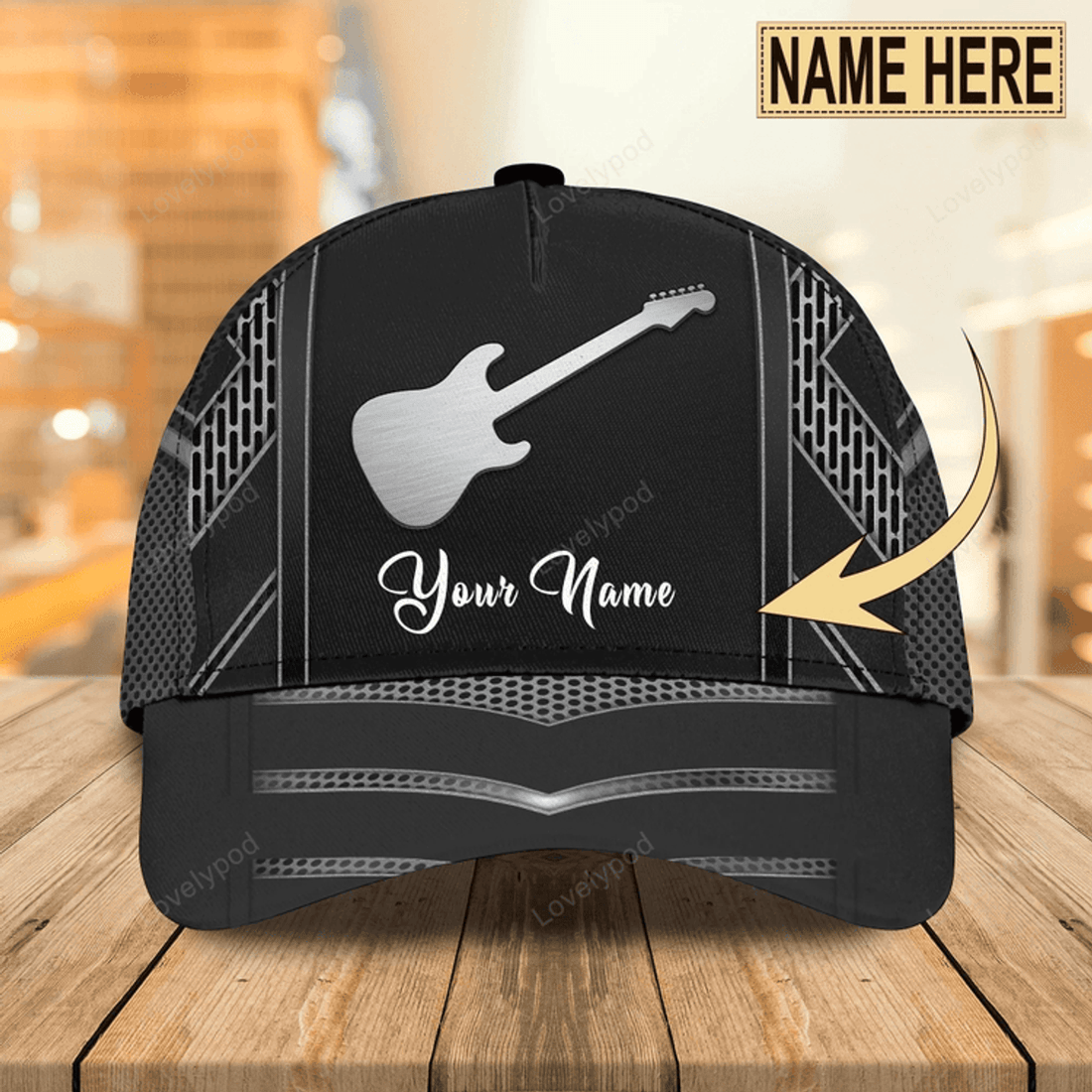 FUNSTUFFPRIT White And Black Guitar Cap Hat For Man, Gift To Guitar Man, Guitar Lover 3D Full Print Cap Hat