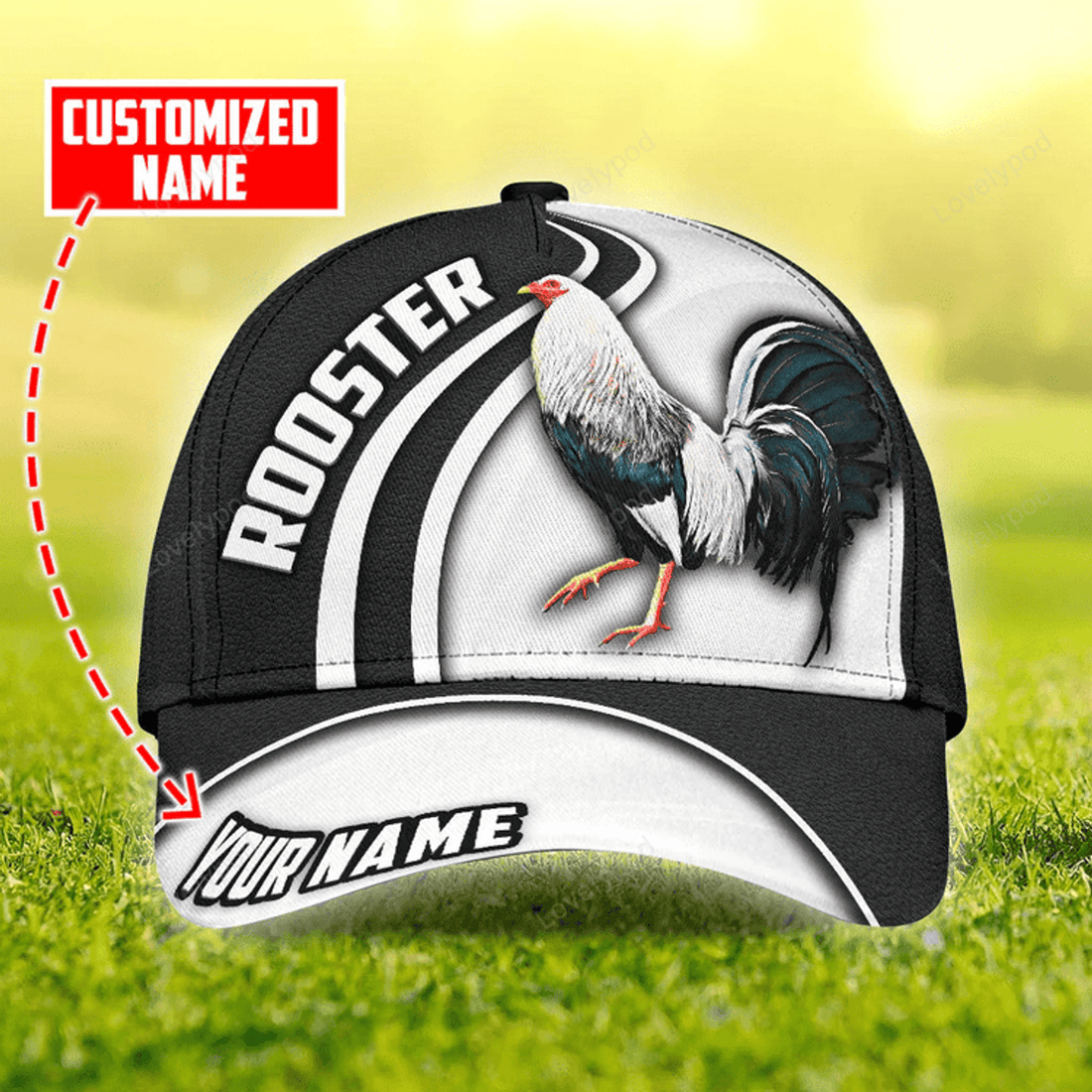 FUNSTUFFPRIT Personalized Name 3D Full Printed Mexican Rooster Cap Hat, Mexico Chicken Baseball Cap Hat