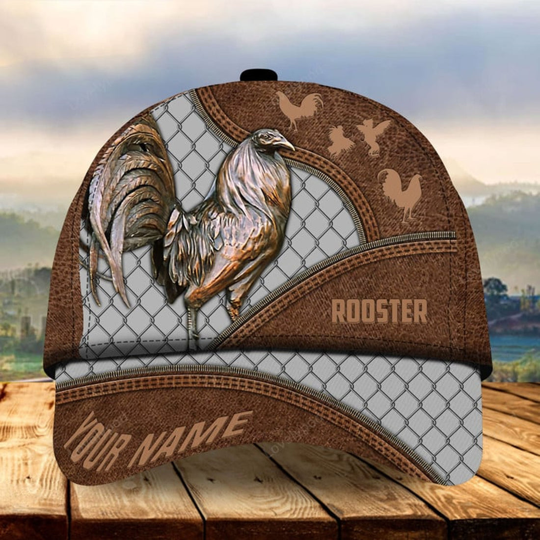 FUNSTUFFPRIT Personalized The Best Rooster Cap Hat With Leather Pattern, Rooster Hats For Chicken Lovers Multicolor