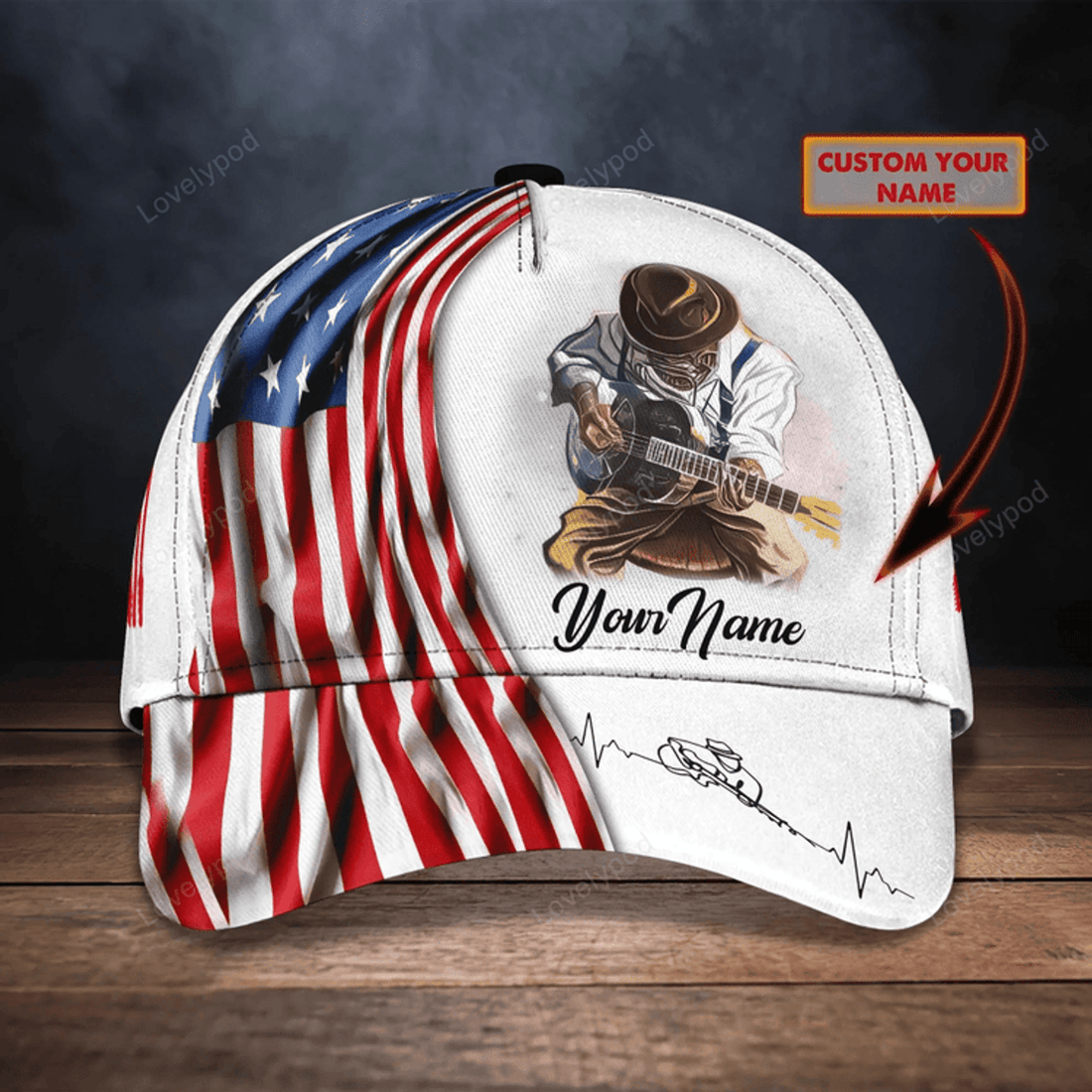 FUNSTUFFPRIT Personalized Guitar Caps Hat, 3D All Over Print Baseball Cap For Guitar Man, Present Guitar Lovers