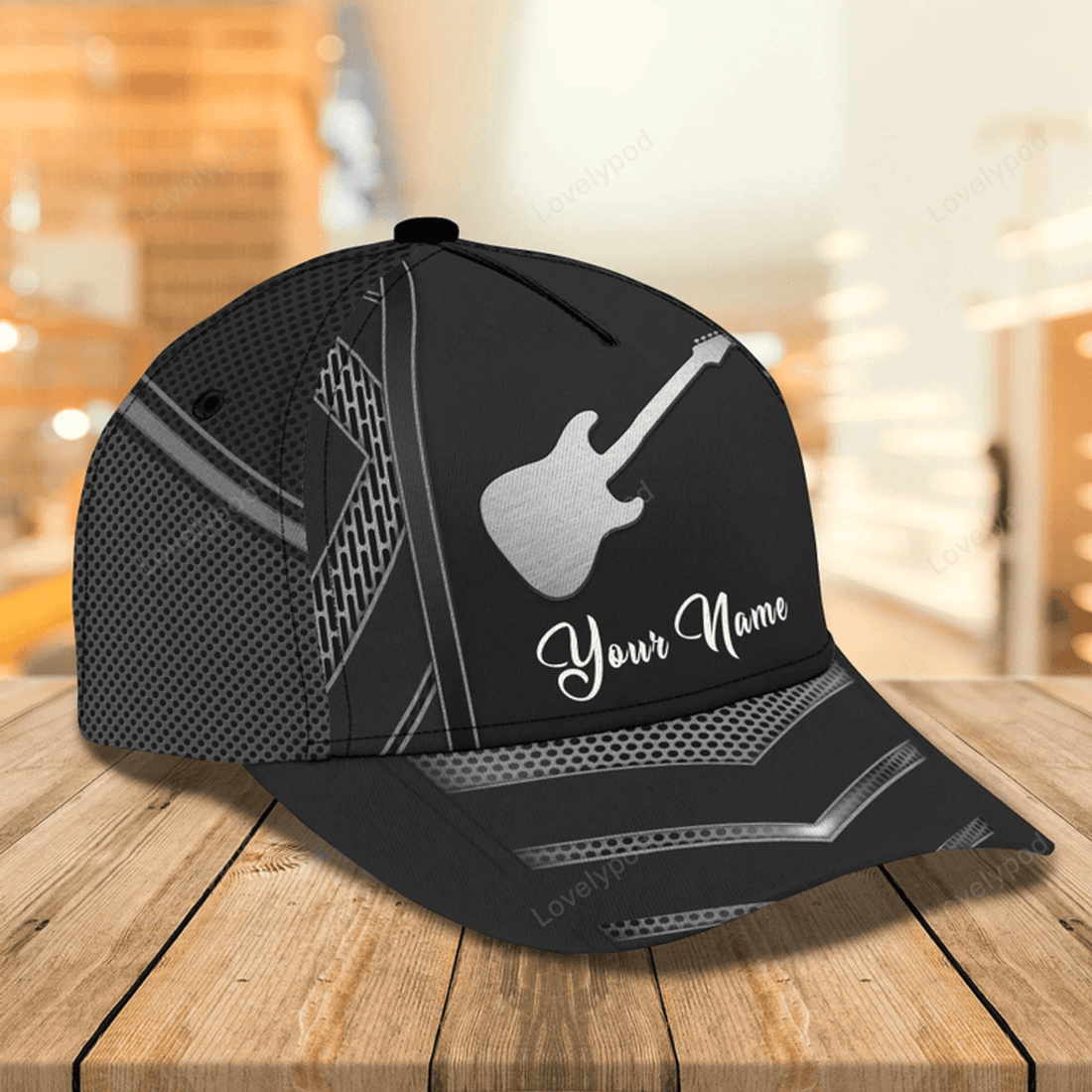 FUNSTUFFPRIT White And Black Guitar Cap Hat For Man, Gift To Guitar Man, Guitar Lover 3D Full Print Cap Hat