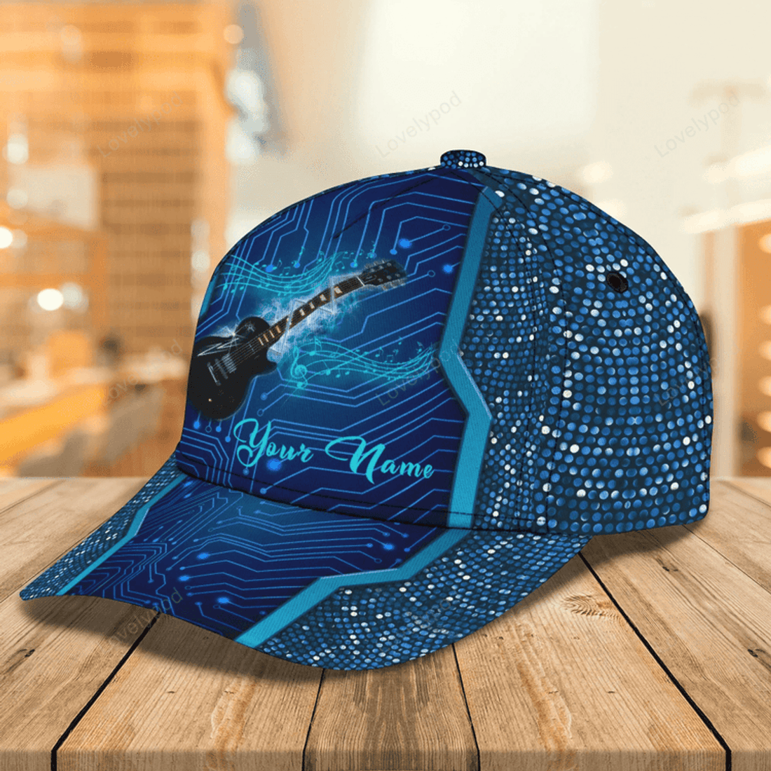 FUNSTUFFPRIT Custom Blue Guitar Baseball 3D Cap For Man And Woman, Colorful Classic Cap For Guitarist Musican