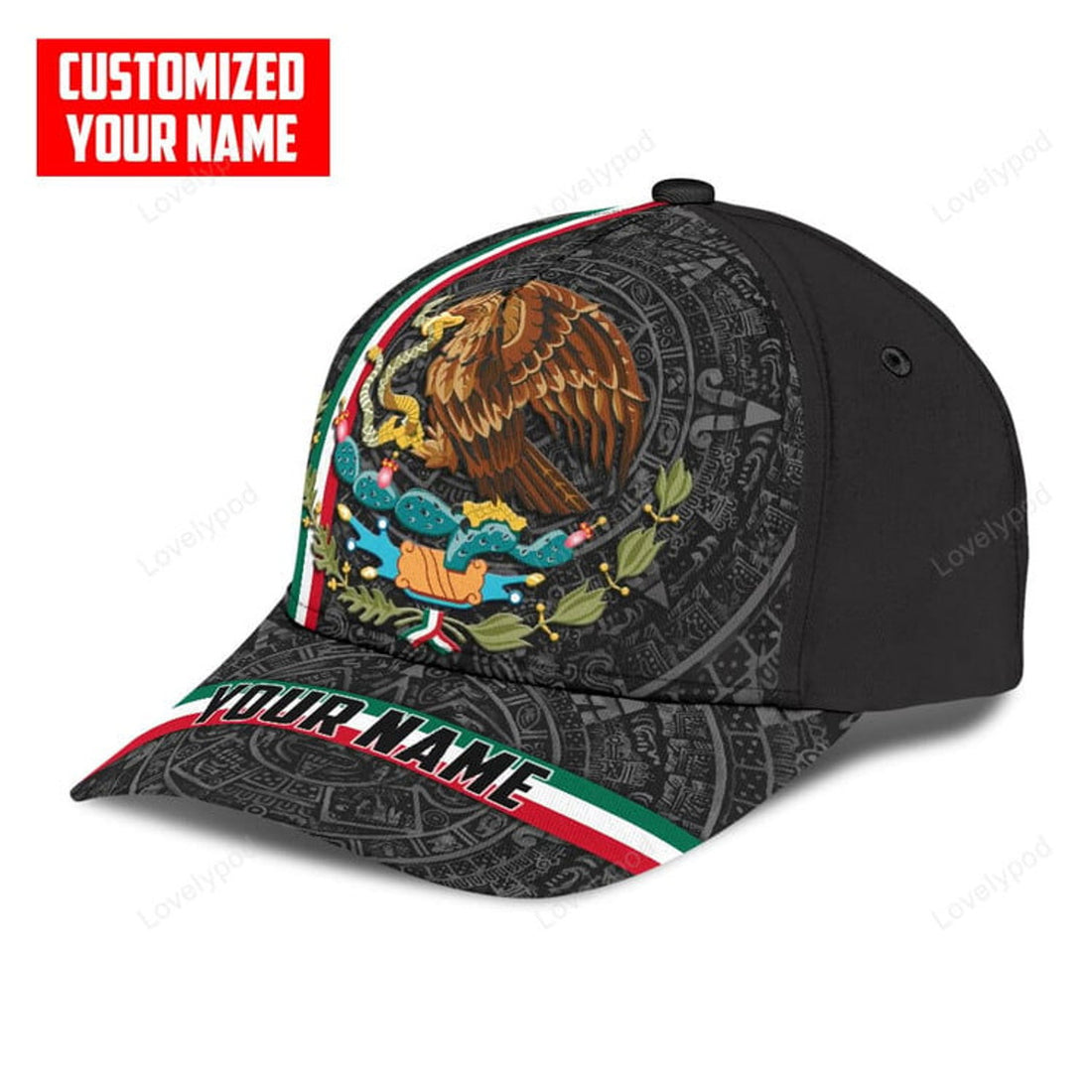 FUNSTUFFPRIT Personalized Mexico 3D Full Print Classic Cap, Aztec Pattern Baseball Hat Cap For Him, Aztec Cap Hat