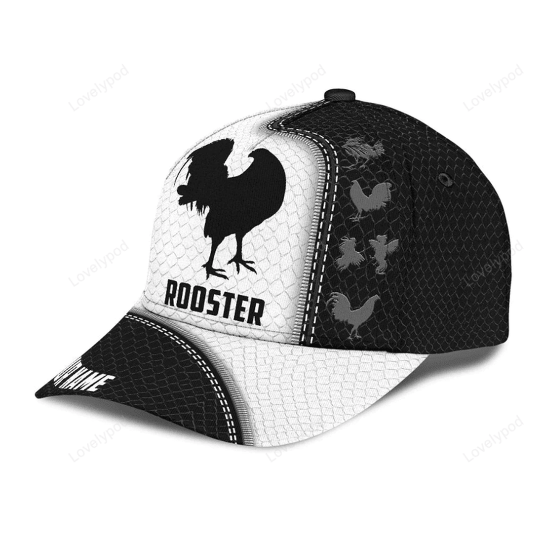 FUNSTUFFPRIT Premium Personalized Rooster Printed Baseball Cap Hat, Chicken Cap Hat