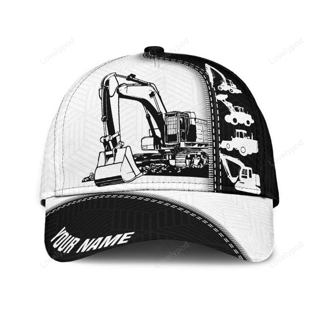 FUNSTUFFPRINT Custom Heavy Equipment Classic Cap For Man And Woman, Excavator 3D Full Printed Cap Hat