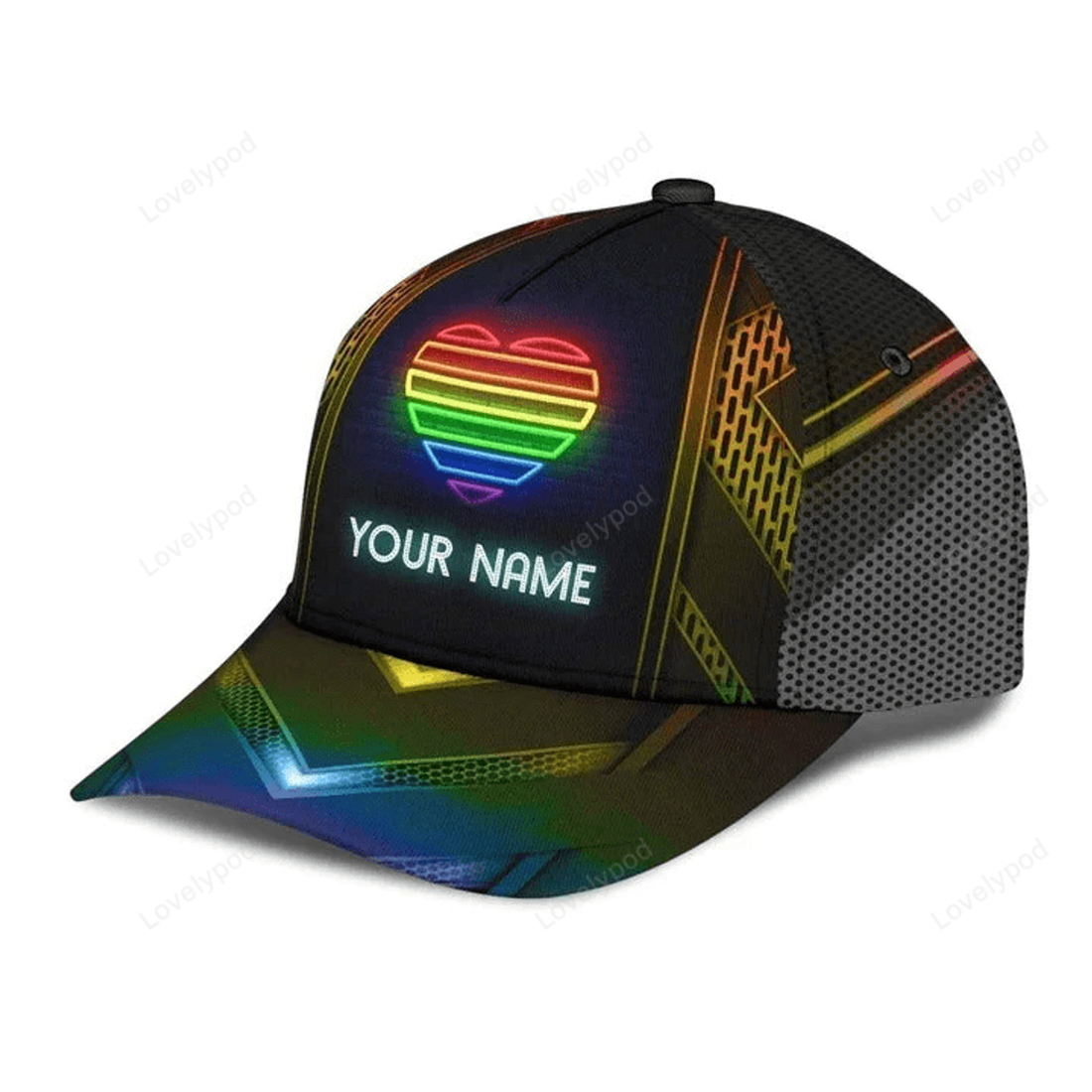 FUNSTUFFPRIT Custom Name Colorful Heart Pride Cap For Couple Gay Man, Be Strong Lgbt Printing Baseball Cap Hat