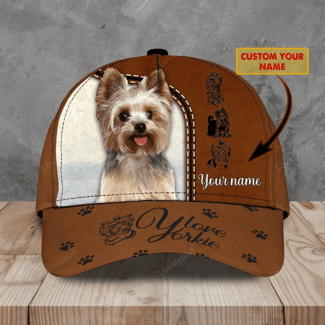 FUNSTUFFPRIT Customized With Name 3D All Over Print Baseball Cap Dog Yorkshire Lovers, Classic Cap Hat For Yorkshire Lover